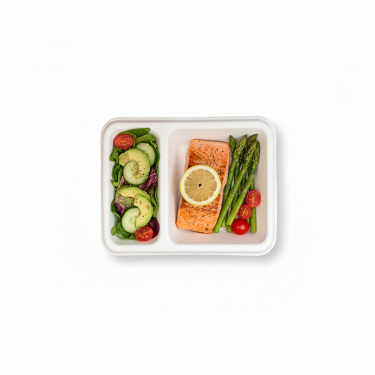 10cm x 17cm 2 compartment Sugarcane Rectangular 2D Tray