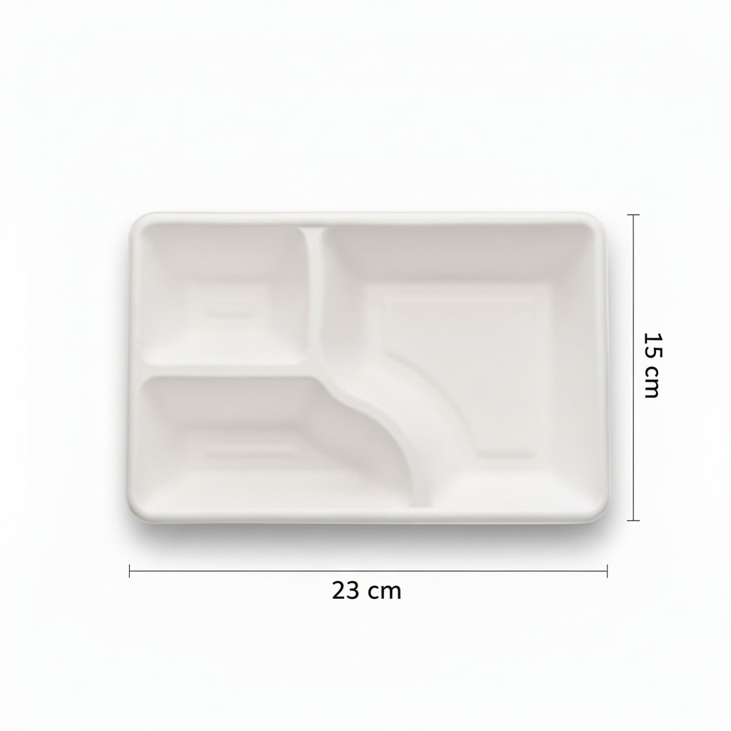 23cm x 15cm 3 compartment Sugarcane Rectangular Tray