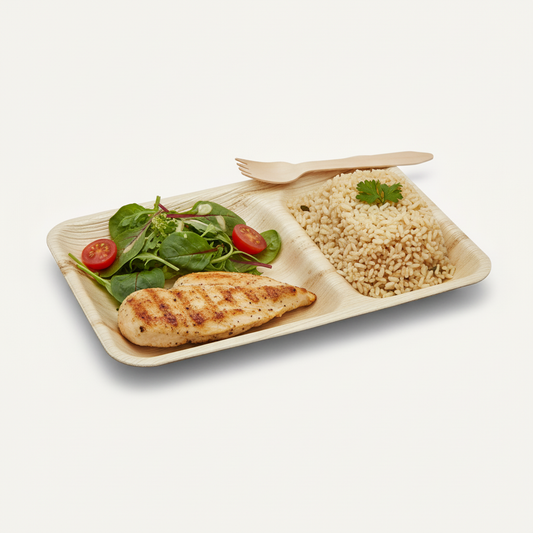 24cm x 15cm Shallow 2 compartment Palm Leaves Rectangular Plate