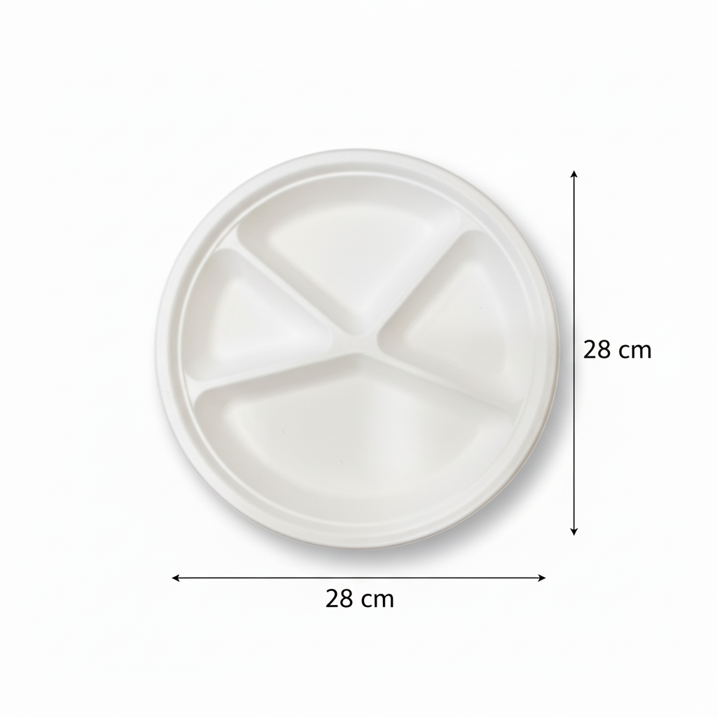 28cm 4 compartment Sugarcane Round Plate