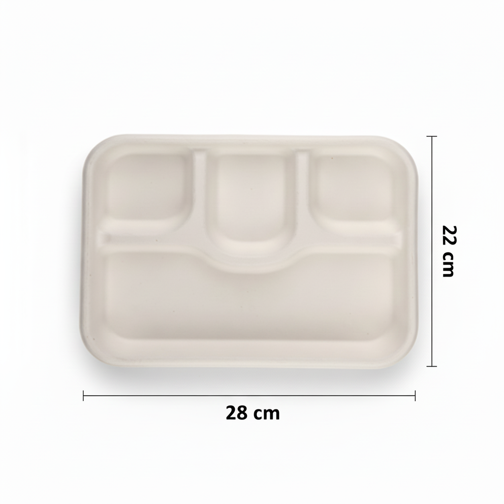 28cm x 22cm 4 compartment Sugarcane Rectangular Container with Lid