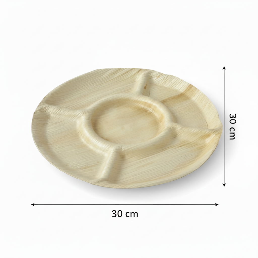 30cm 5 compartment Palm Leaves Round Plate