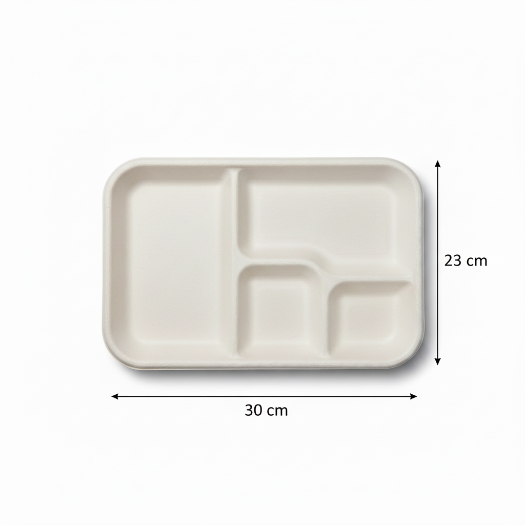 30cm x 23cm 5 compartment Sugarcane Geometric Rectangular Tray