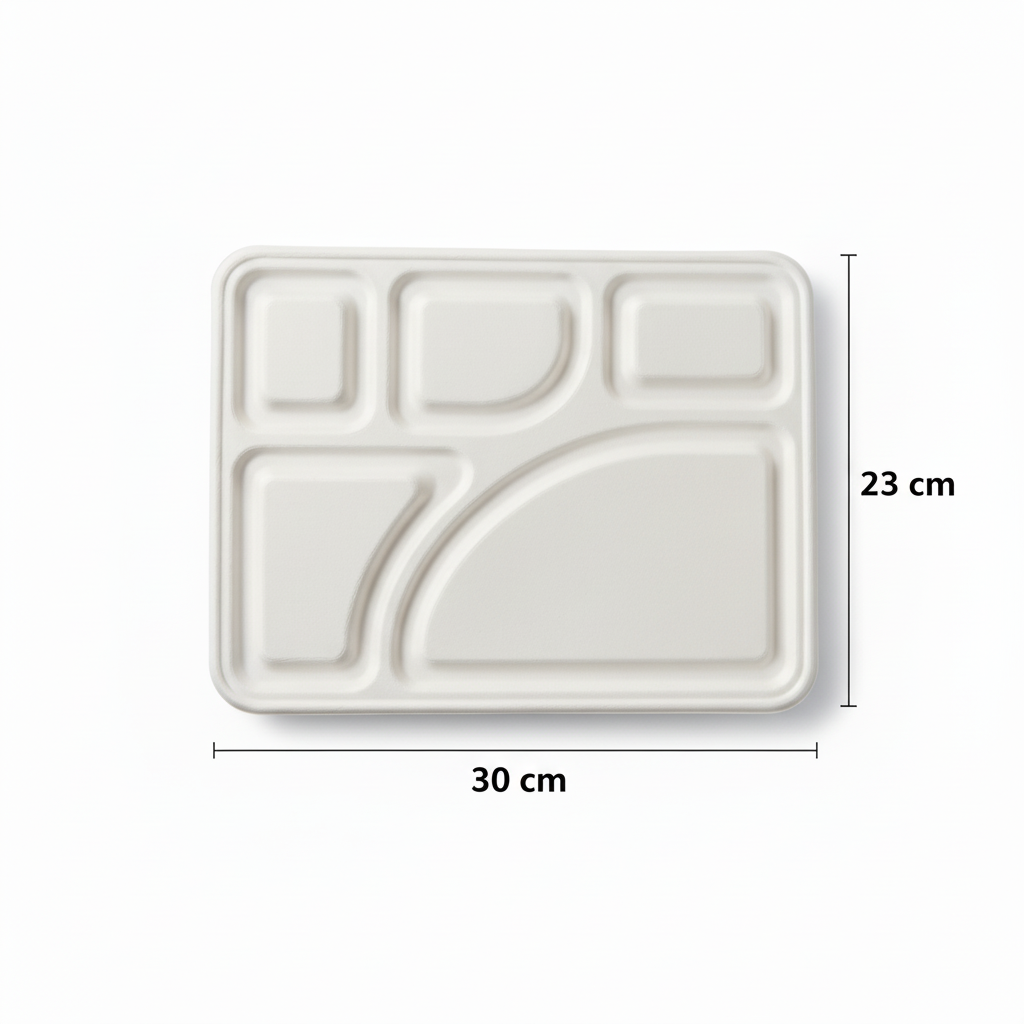 30cm x 23cm 5 compartment Sugarcane Rectangular Lid