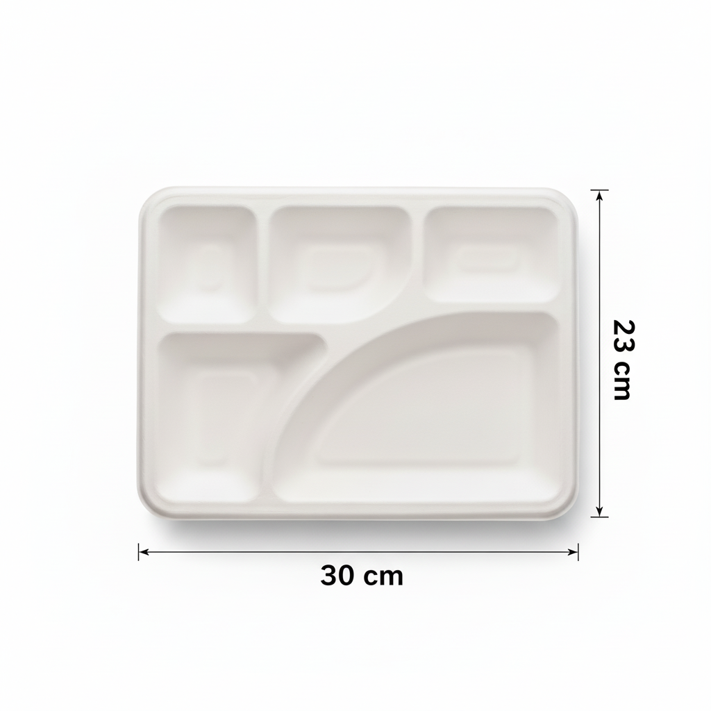30cm x 23cm 5 compartment Sugarcane Rectangular Tray