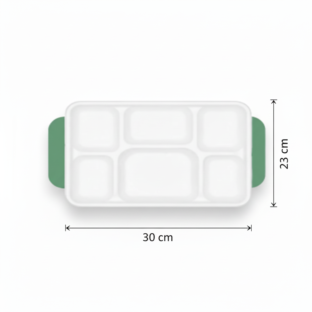 30cm x 23cm 6 compartment Sugarcane Rectangular Tray