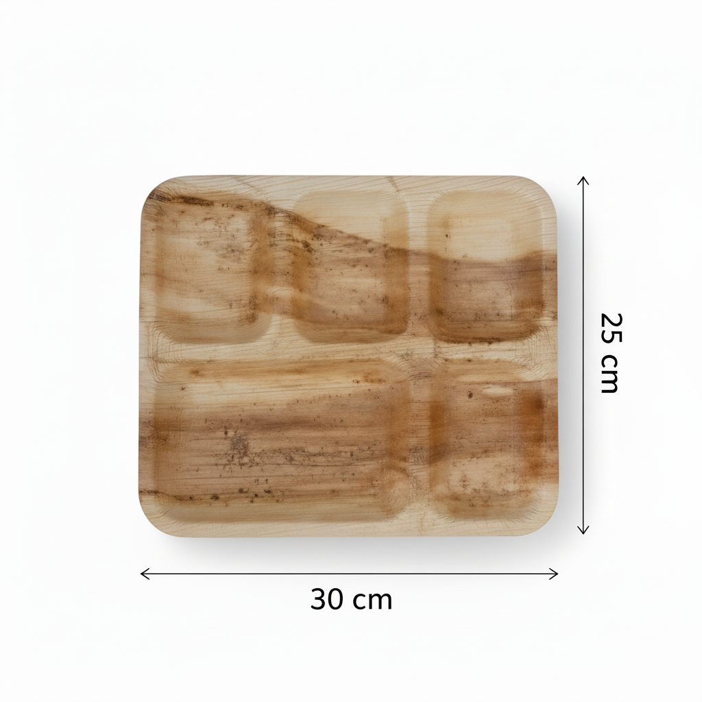 30cm x 25cm 5 compartment Palm Leaves Rectangular Plate