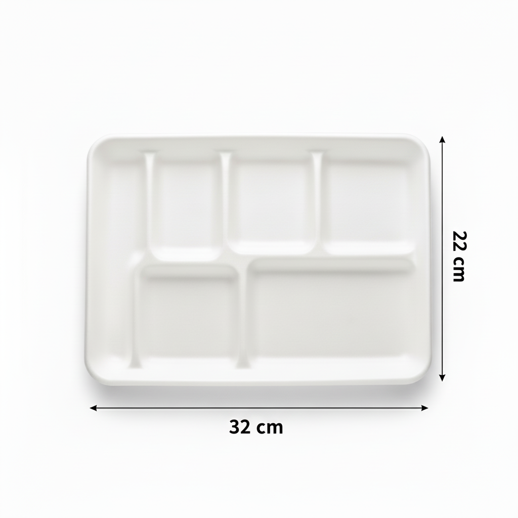 32cm x 22cm 6 compartment Sugarcane Rectangular Tray