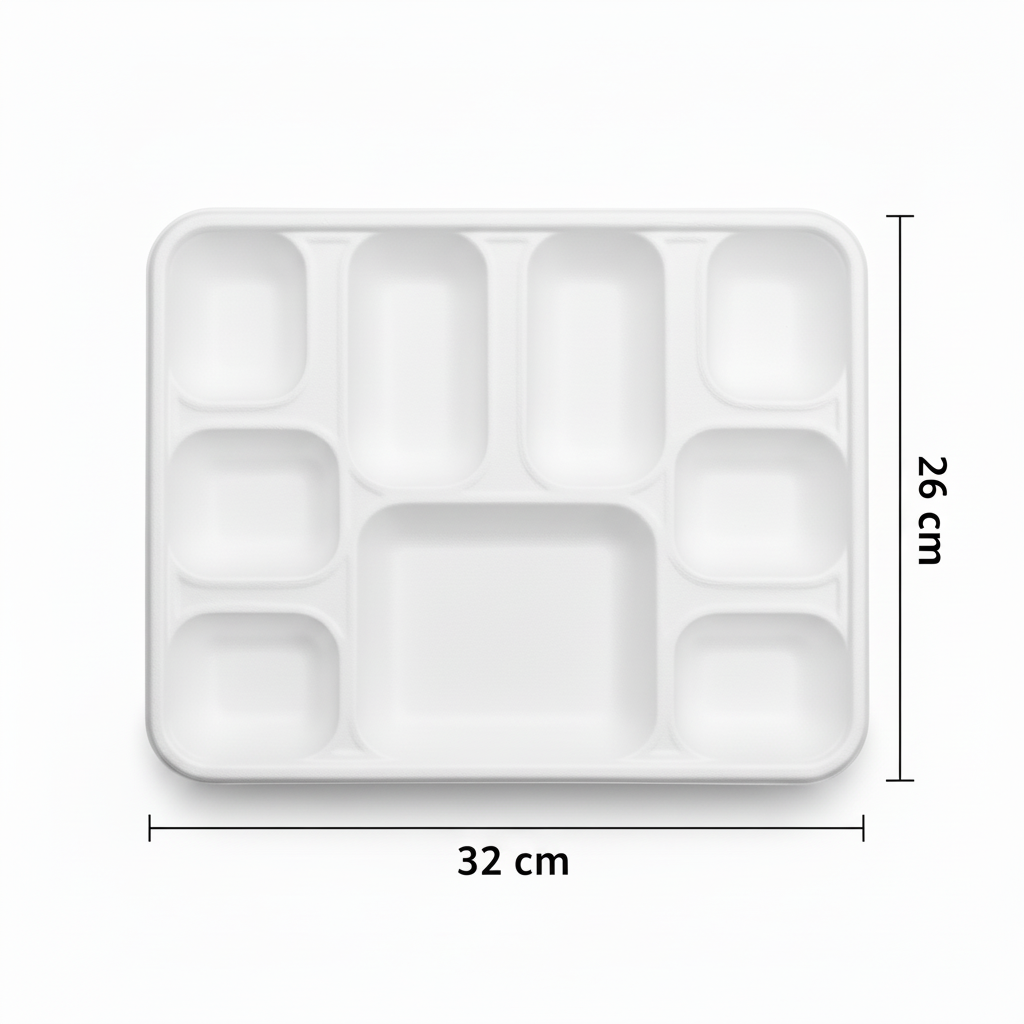 32cm x 26cm 9 compartment Sugarcane Rectangular Tray