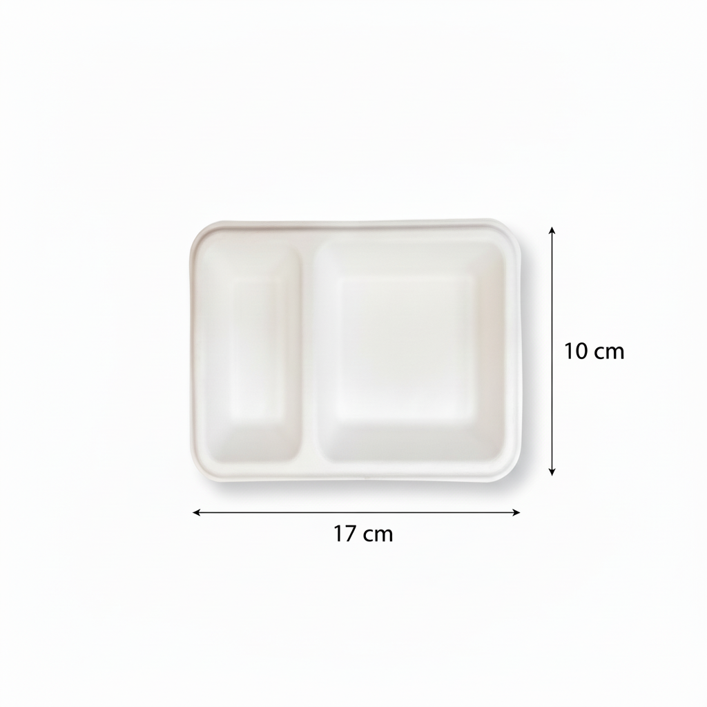 10cm x 17cm 2 compartment Sugarcane Rectangular 2D Tray