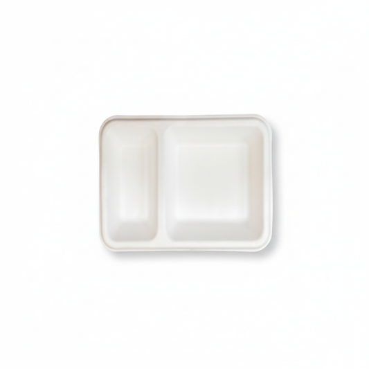 10cm x 17cm 2 compartment Sugarcane Rectangular 2D Tray