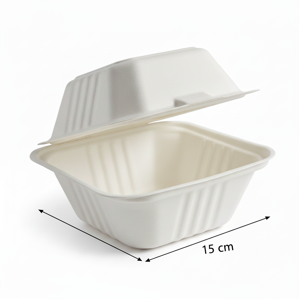 15cm 450ml Sugarcane Square Clamshell