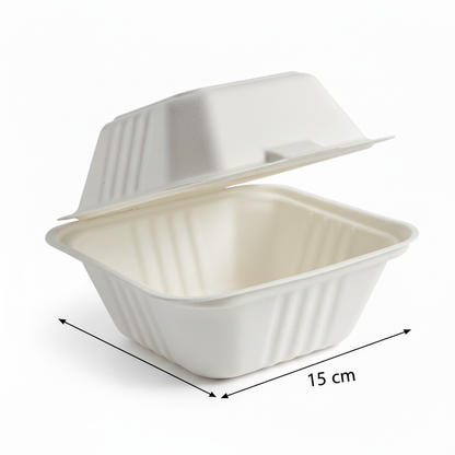 15cm 450ml Sugarcane Square Clamshell