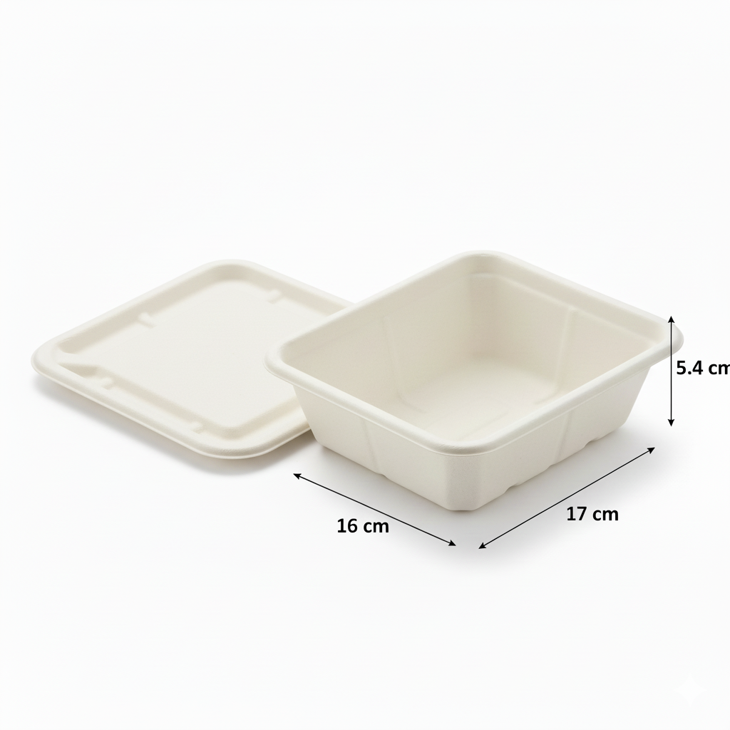 17cm x 16cm Sugarcane Rectangular Container with Lid
