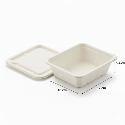 17cm x 16cm Sugarcane Rectangular Container with Lid
