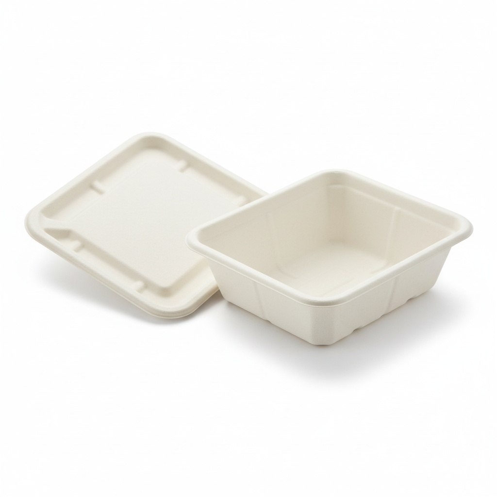 17cm x 16cm Sugarcane Rectangular Container with Lid