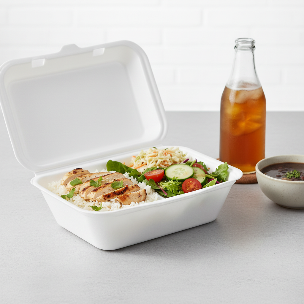 18cm x 13cm Sugarcane Rectangular Clamshell Lunchbox