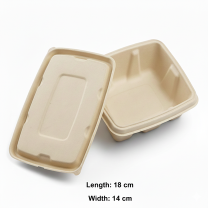18cm x 14cm Sugarcane Rectangular Container with Lid