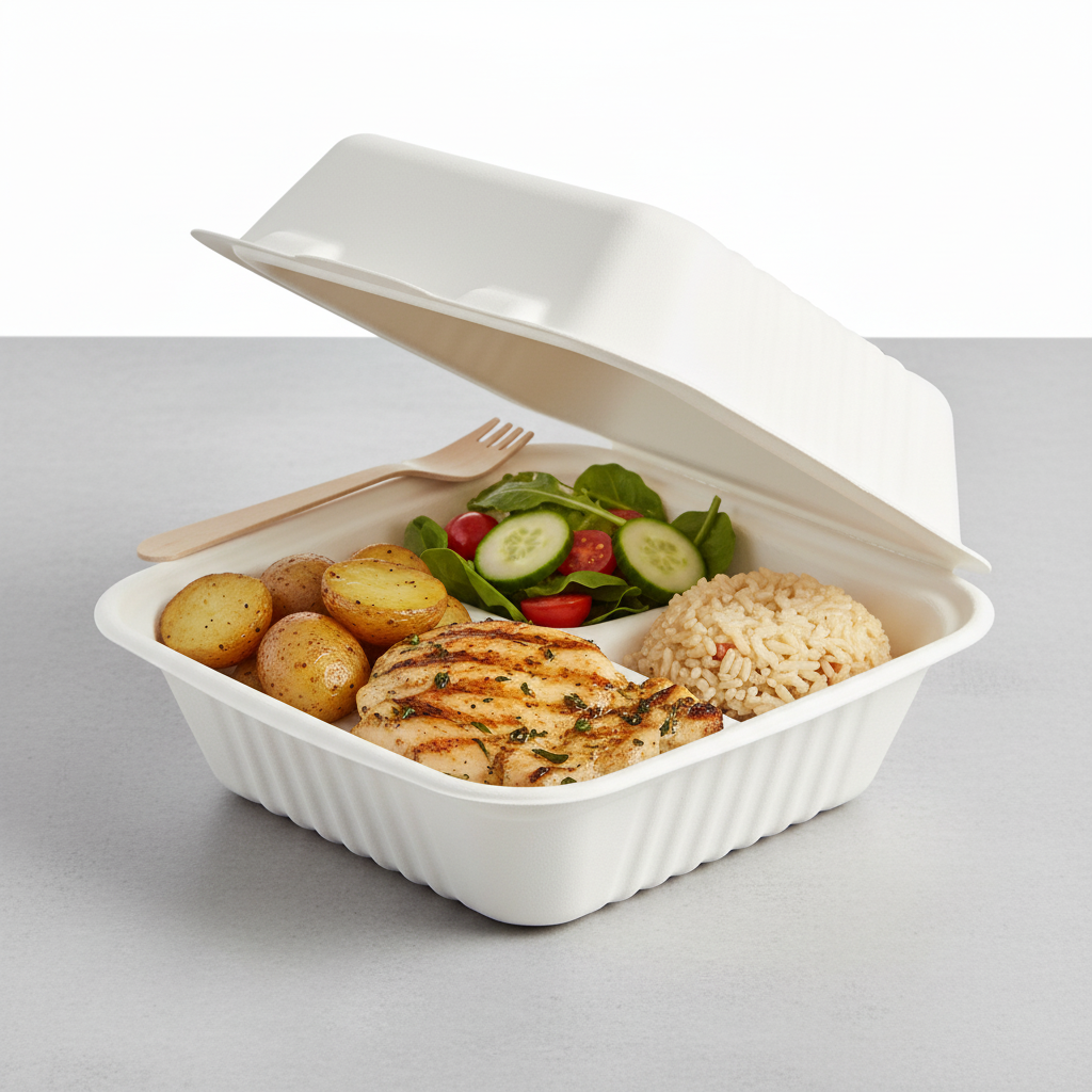 20cm 3 compartment Sugarcane Square Clamshell