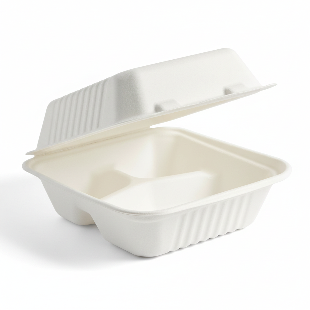 20cm 3 compartment Sugarcane Square Clamshell