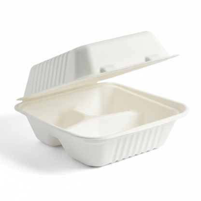 20cm 3 compartment Sugarcane Square Clamshell