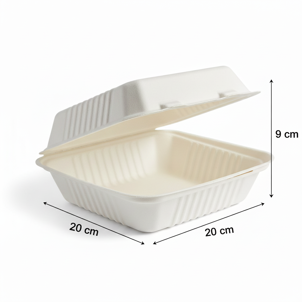 20cm Sugarcane Square Clamshell
