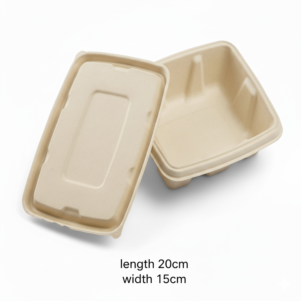 20cm x 15cm Sugarcane Rectangular Container with Lid