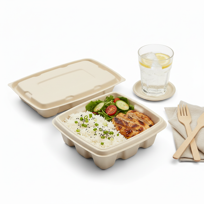 20cm x 15cm Sugarcane Rectangular Container with Lid
