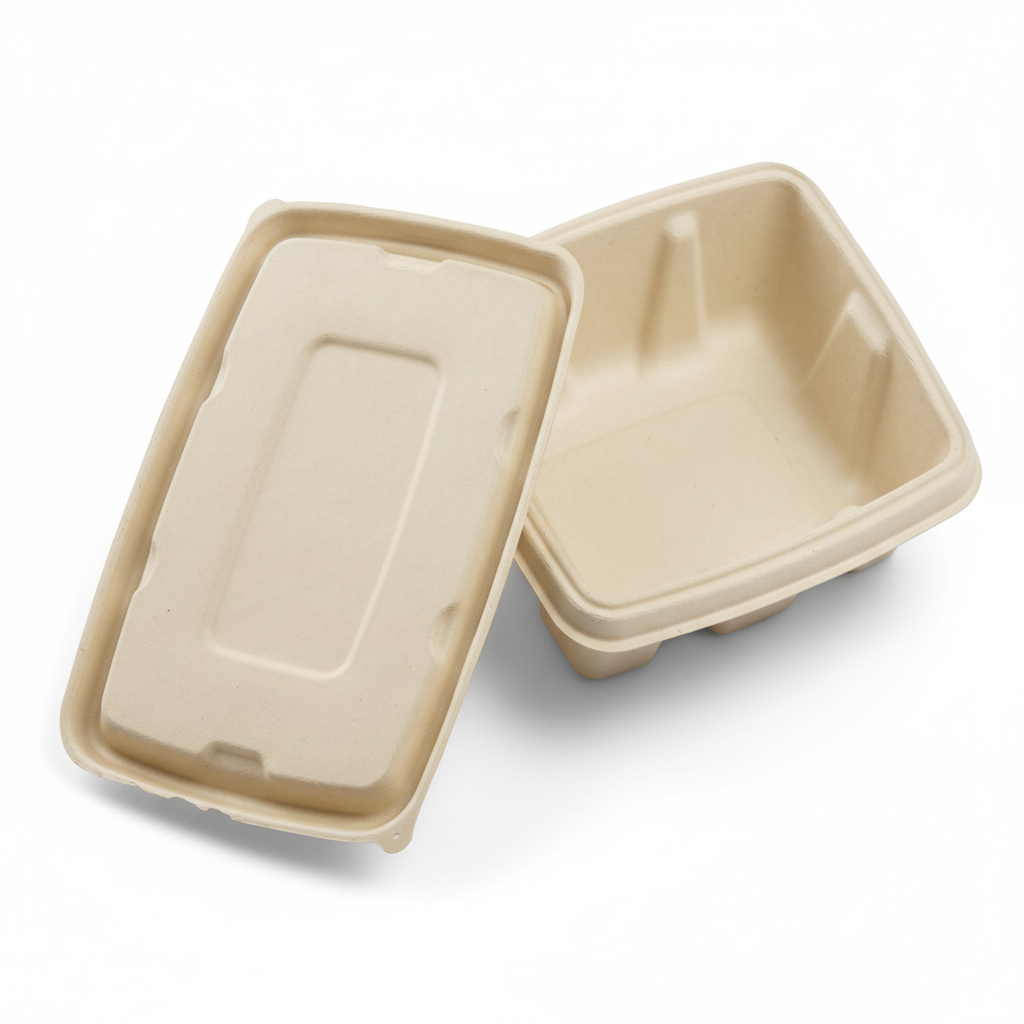 20cm x 15cm Sugarcane Rectangular Container with Lid