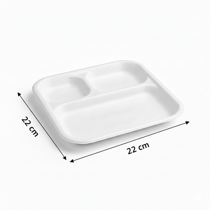 22cm 3 compartment Sugarcane Square Plate