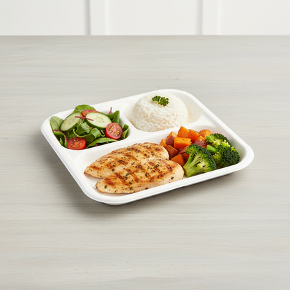 22cm 3 compartment Sugarcane Square Plate
