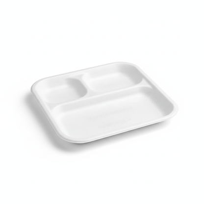 22cm 3 compartment Sugarcane Square Plate