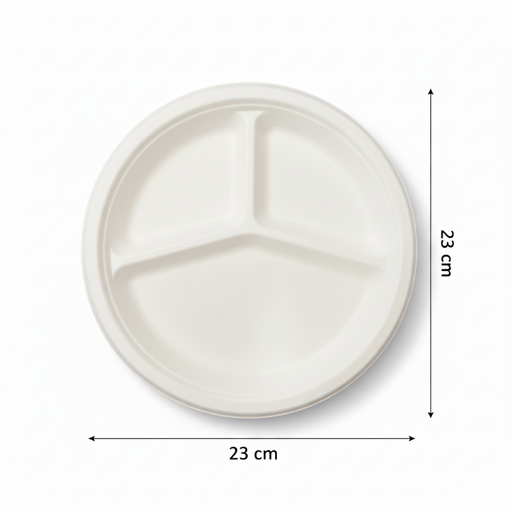 23cm 3 compartment Sugarcane Round Plate