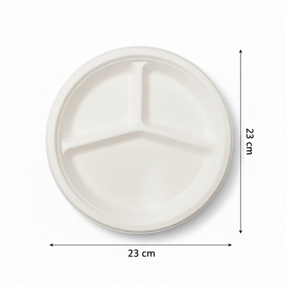 23cm 3 compartment Sugarcane Round Plate