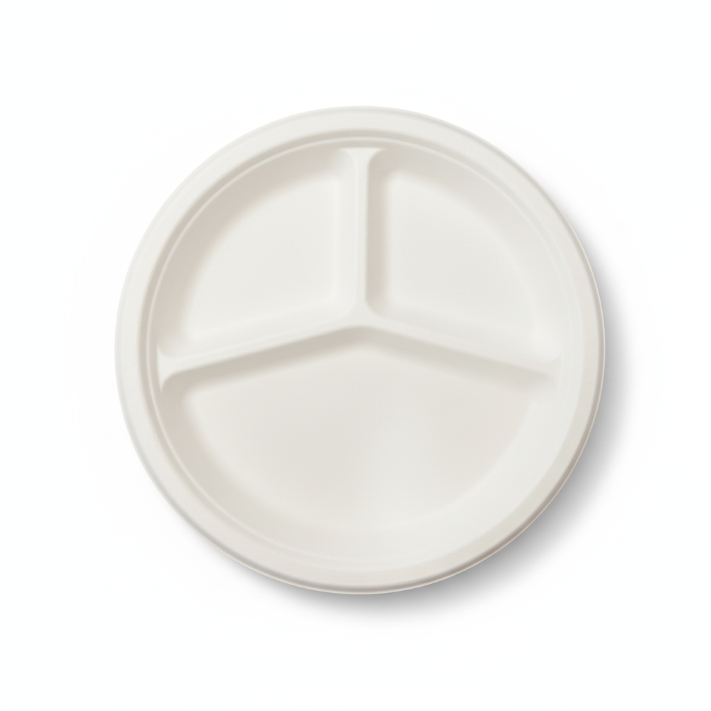 23cm 3 compartment Sugarcane Round Plate