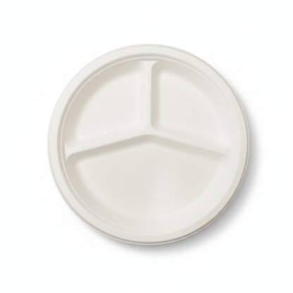 23cm 3 compartment Sugarcane Round Plate