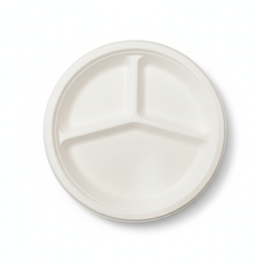 23cm 3 compartment Sugarcane Round Plate