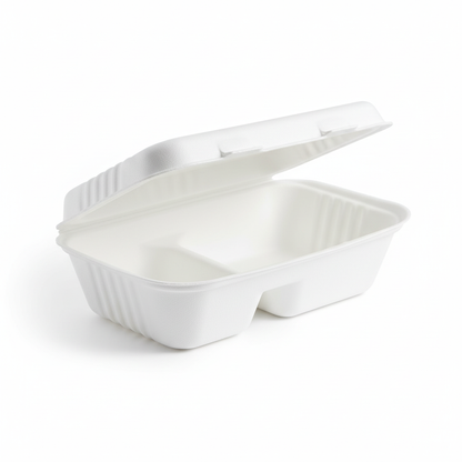 23cm x 15cm 2 compartment Sugarcane Rectangular Clamshell