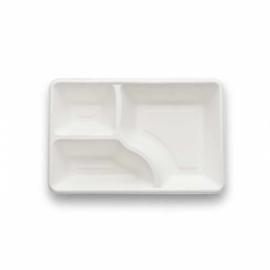 23cm x 15cm 3 compartment Sugarcane Rectangular Tray