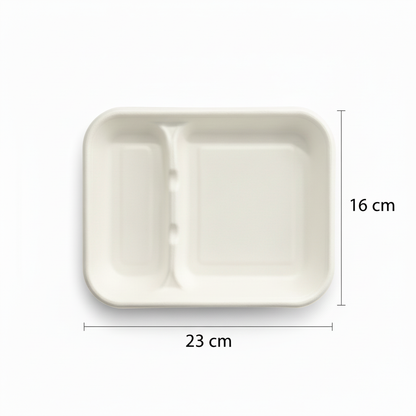 23cm x 16cm 2 compartment Sugarcane Rectangular Tray