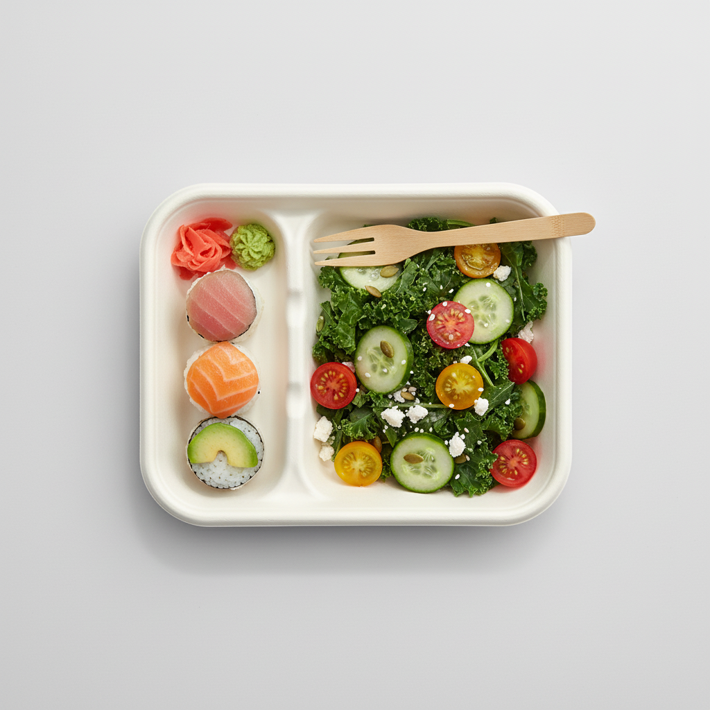 23cm x 16cm 2 compartment Sugarcane Rectangular Tray