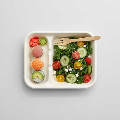 23cm x 16cm 2 compartment Sugarcane Rectangular Tray