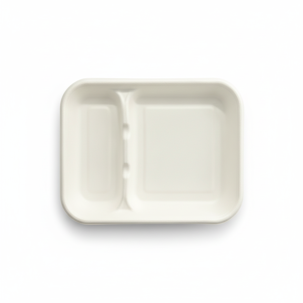 23cm x 16cm 2 compartment Sugarcane Rectangular Tray