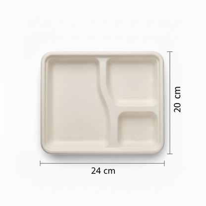 24cm 3 compartment Sugarcane Square Container with Lid