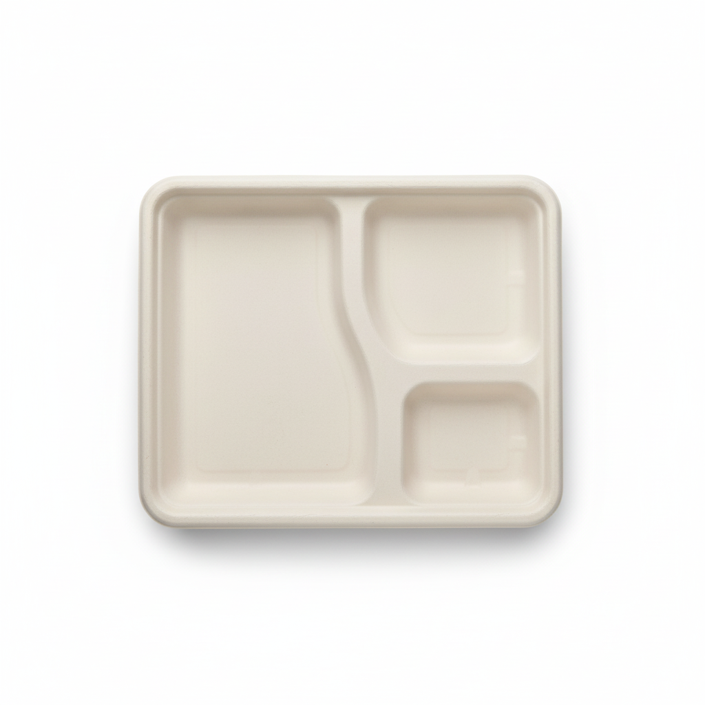 24cm 3 compartment Sugarcane Square Container with Lid