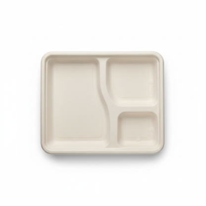 24cm 3 compartment Sugarcane Square Container with Lid