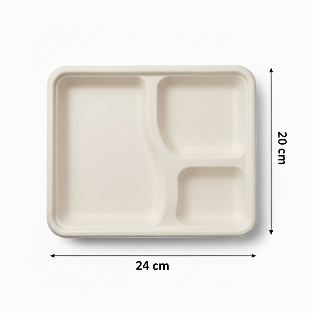 24cm 3 compartment Sugarcane Square Lid