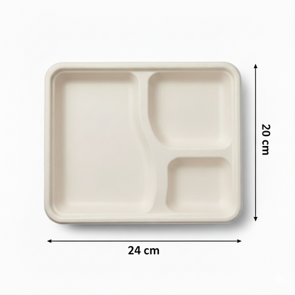 24cm 3 compartment Sugarcane Square Lid