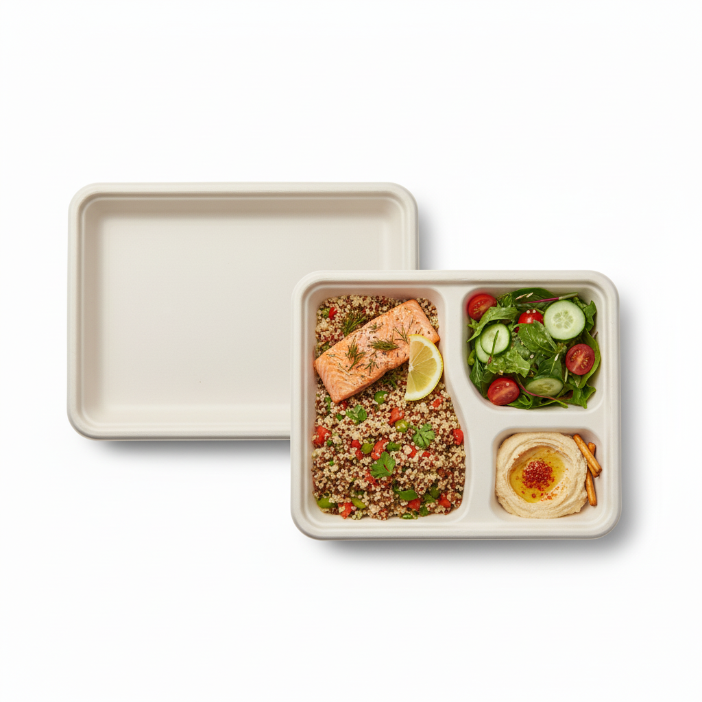24cm 3 compartment Sugarcane Square Lid