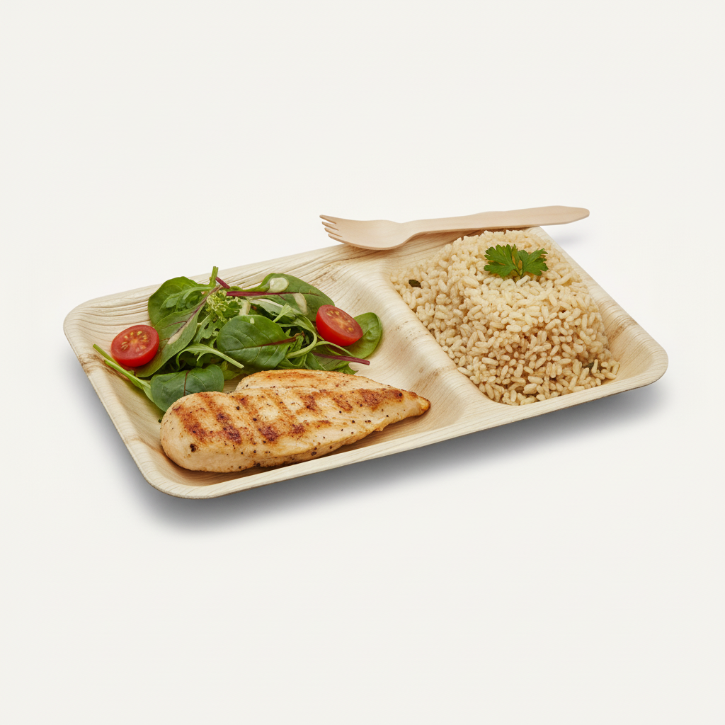 24cm x 15cm Shallow 2 compartment Palm Leaves Rectangular Plate